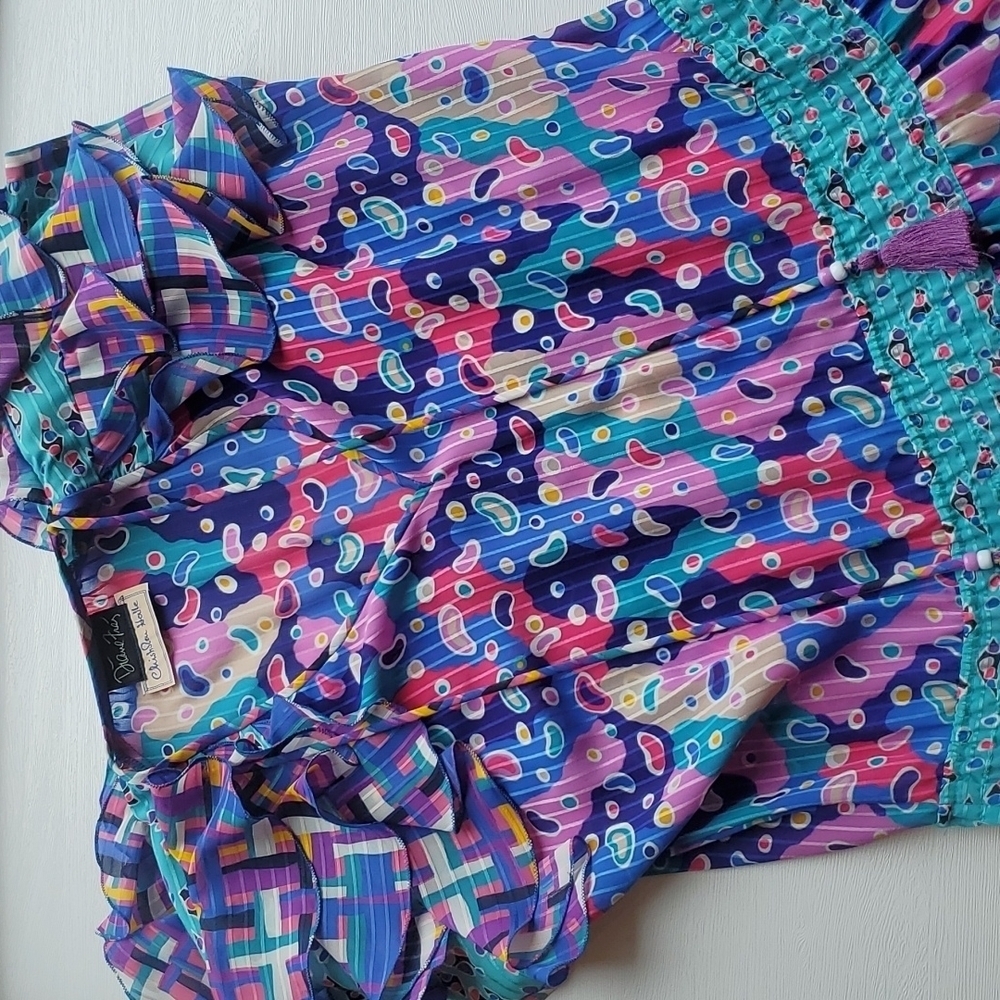 Vintage Diane Freis Bright Colorful Confetti Abstract Dress